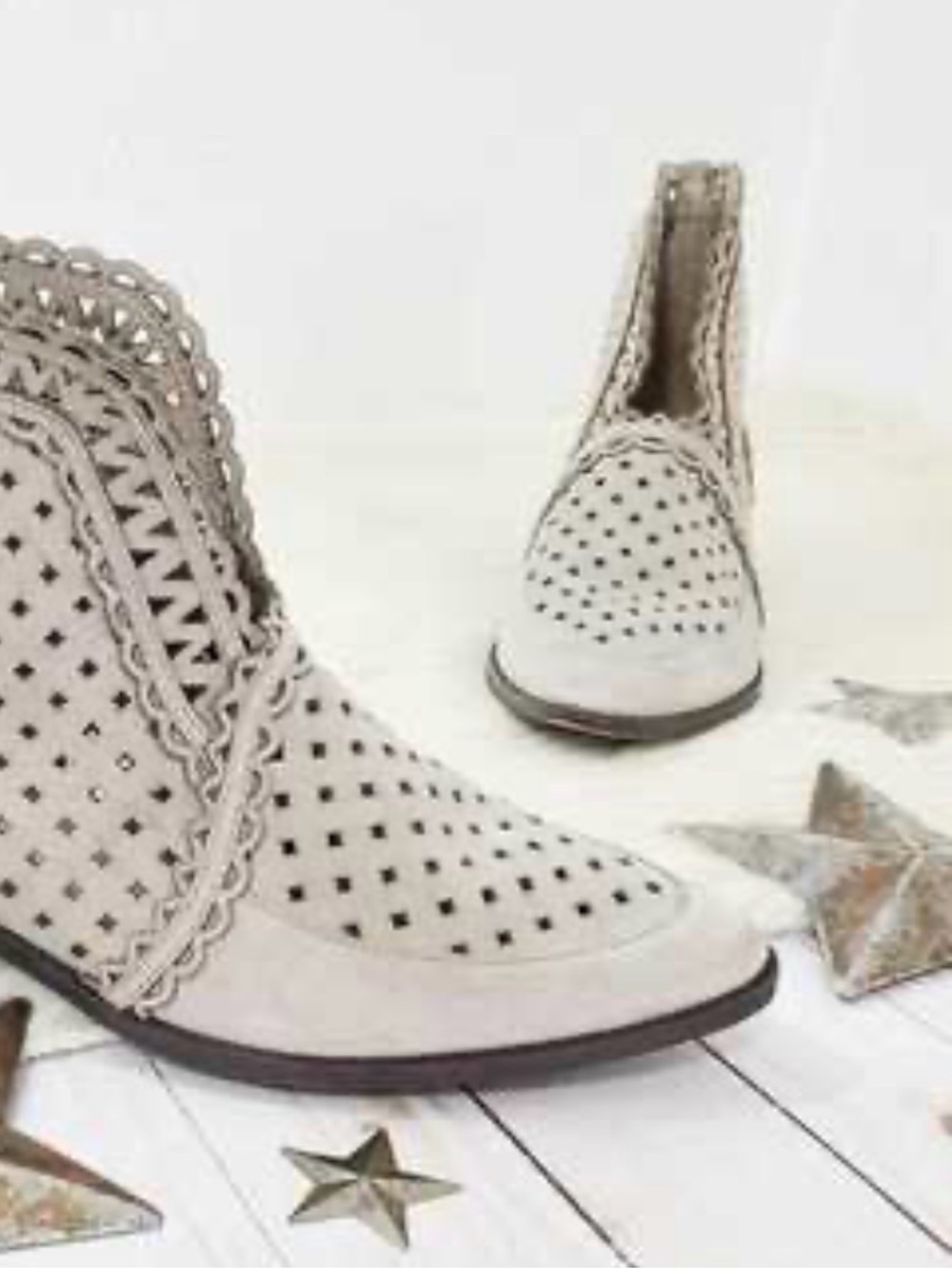 CECILIA NEW YORK Cream Laser-Cut Ankle Booties